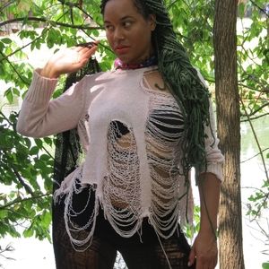 Vintage Pink Fringe Knit Sweater Size M